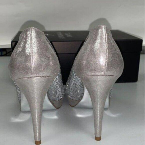 Women's ADRIANNA PAPELL Silver High Heel Shoes Size 10 Pre-owned Original Box - Picture 6 of 7